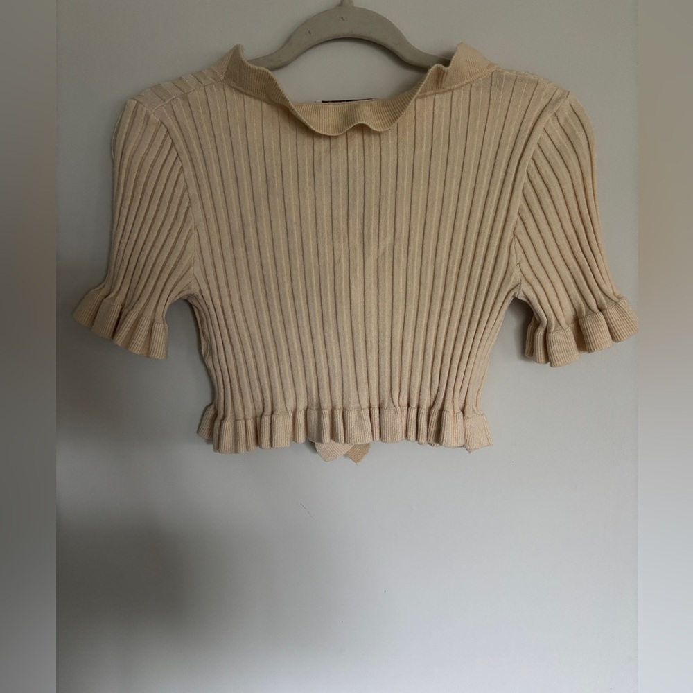 Beige Botany Crop Short Sleeve Sweater - Picture 3 of 5